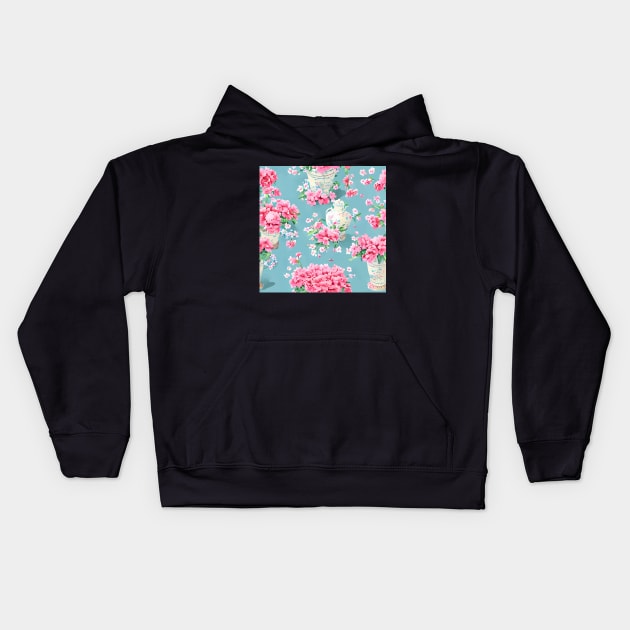 Flowers on duck egg Kids Hoodie by SophieClimaArt